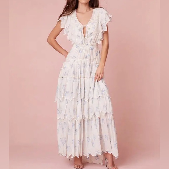 LOVESHACKFANCY Valina Maxi Dress Flutter Sleeve floral cotton coquette XS 0/2 - Picture 14 of 15